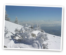 Paysage du Mont d'Or sous la neige et vue sur les Alpes en Classe de Neige